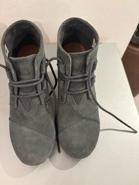 Toms Gray Suede Wedge Lace-Up Ankle Boots